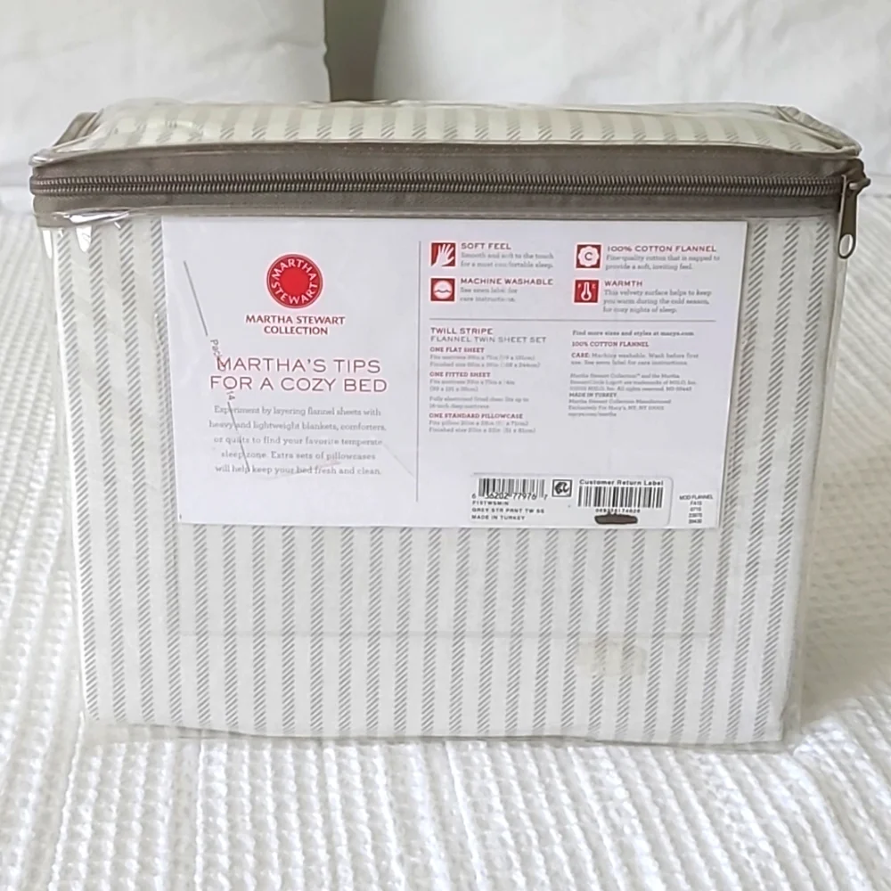7/10 Martha Stewart Twill Stripe Flannel Sheet Set TWIN